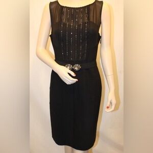 BCBGMAXAZRIA Black Pointe Belted Embellished Contrast Dress